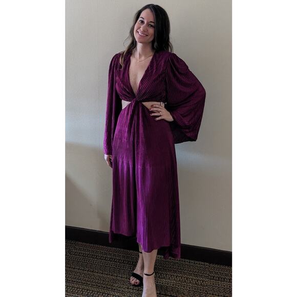 RAMY BROOK Kimberly Purple Metallic Accordion Pleat Corded Waist Cutout Dress M - Picture 4 of 13